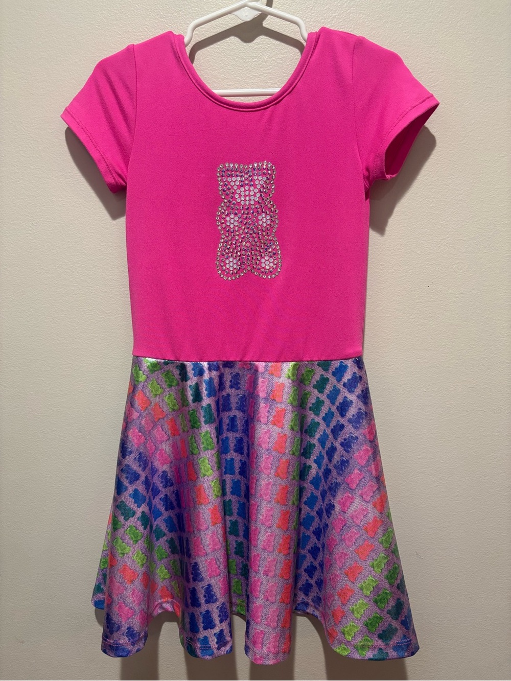 PixieLane Rhinestone Gummy Bear Dress Pink Criss Cross Back Sparkle Shimmer